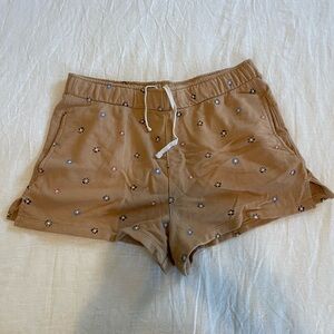 Madewell MWL Tan/Floral Cotton Shorts, Drawstring, Size L